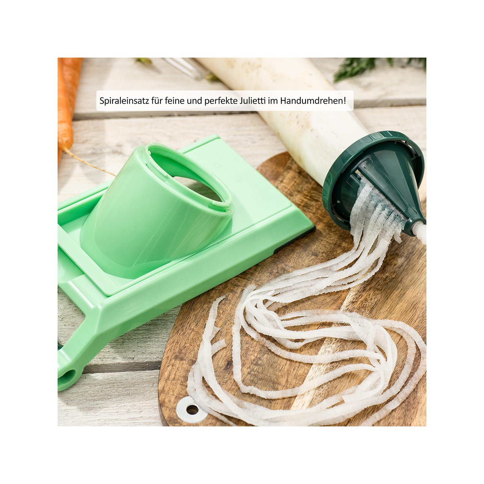 Genius Nicer Dicer Chef Deluxe-Set 28-tlg. Multifunktions-Profi-Gemüseschneider mit Glasschale und Tomatenschneider | Teigwaren, Scheiben, Streifen, Spiralen, Julienne