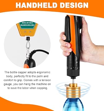 Electric Bottle Capping Machine Adjustable Plastic Bottle Capper 70kg/f Handheld Screw Bottle Cap Sealer for 0.39-1.97 Plastic Caps 110V