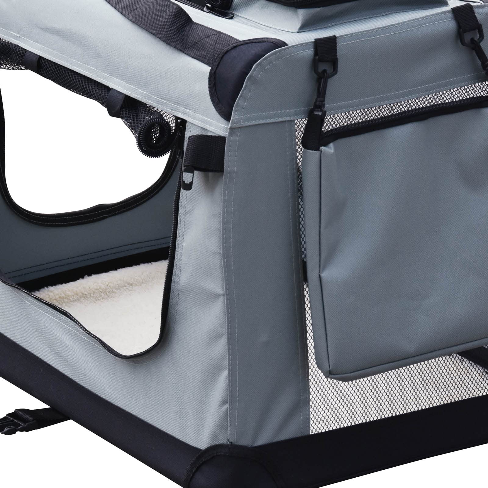 Fudajo Caisse de Transport Grise - Taille L / 70 x 52 x 50 cm - Charge Max. 15 kg - Pliable - avec Poignée et Couverture - pour Voyages Animaux domestiques Chiens Chats