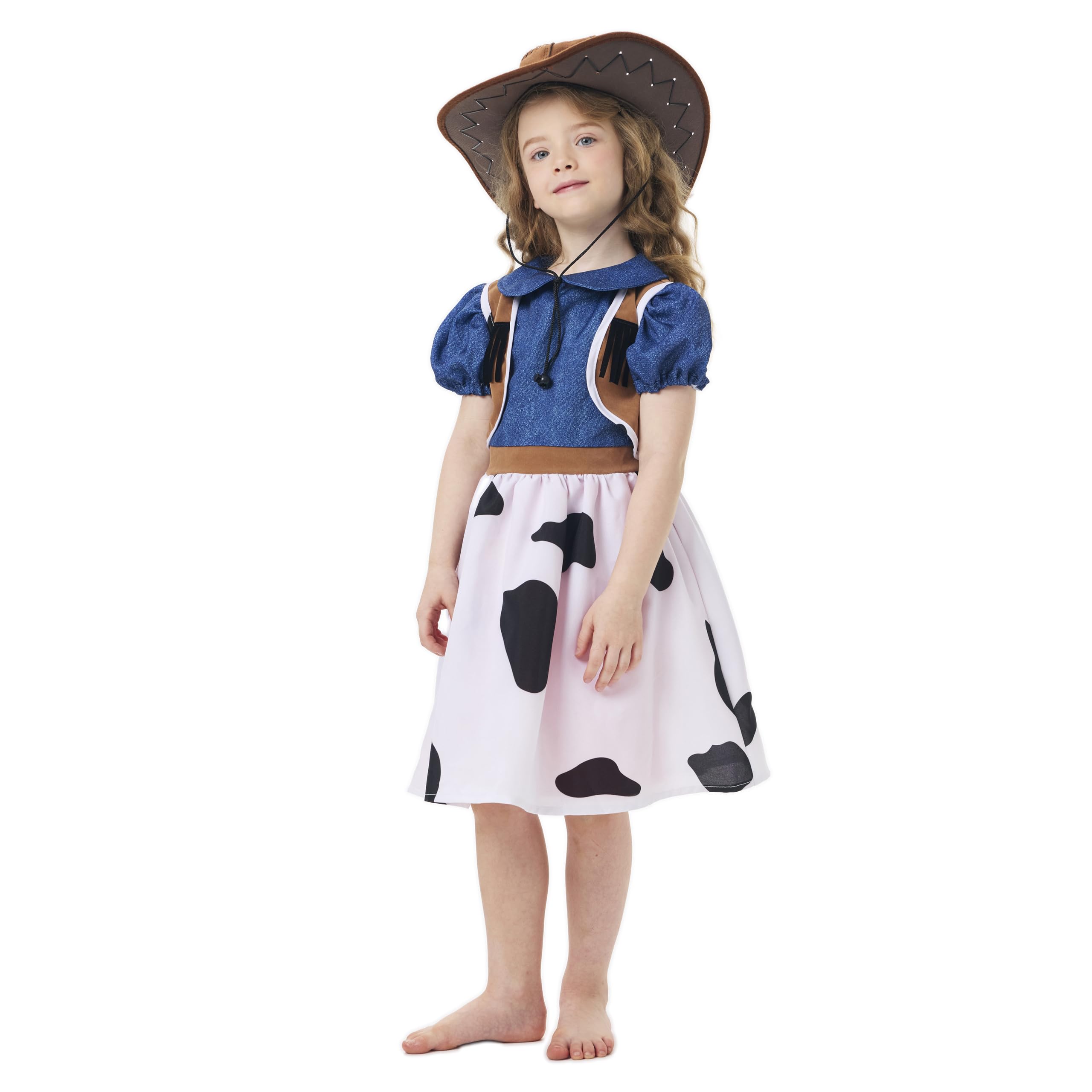 AENEY 2PCS Girls Cowgirl Outfit, Kids Jessie Costume with Wild West Hat Halloween Cosplay Fancy Dress Up (Large, 130cm) - Image 3