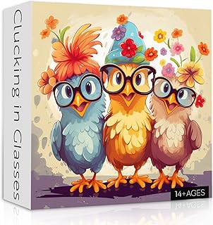 Funny Chicken Puzzles for Adults 1000 Pieces, Colorful Flower Rooster Jigsaw Puzzles, Thanksgiving Cute Animal Puzzle as Home Wall Art