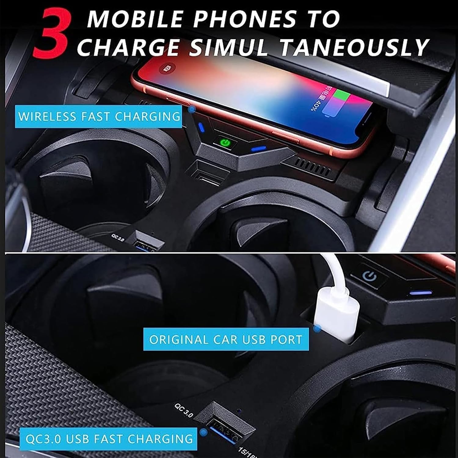 Wireless car Charger Supports Original car with NFC, 15W Fast Mobile Phone Charging Pad for BMW 2 Series (2022-2023) i3/3 Series (2020-2023) i4/4 Series (2021-2023)