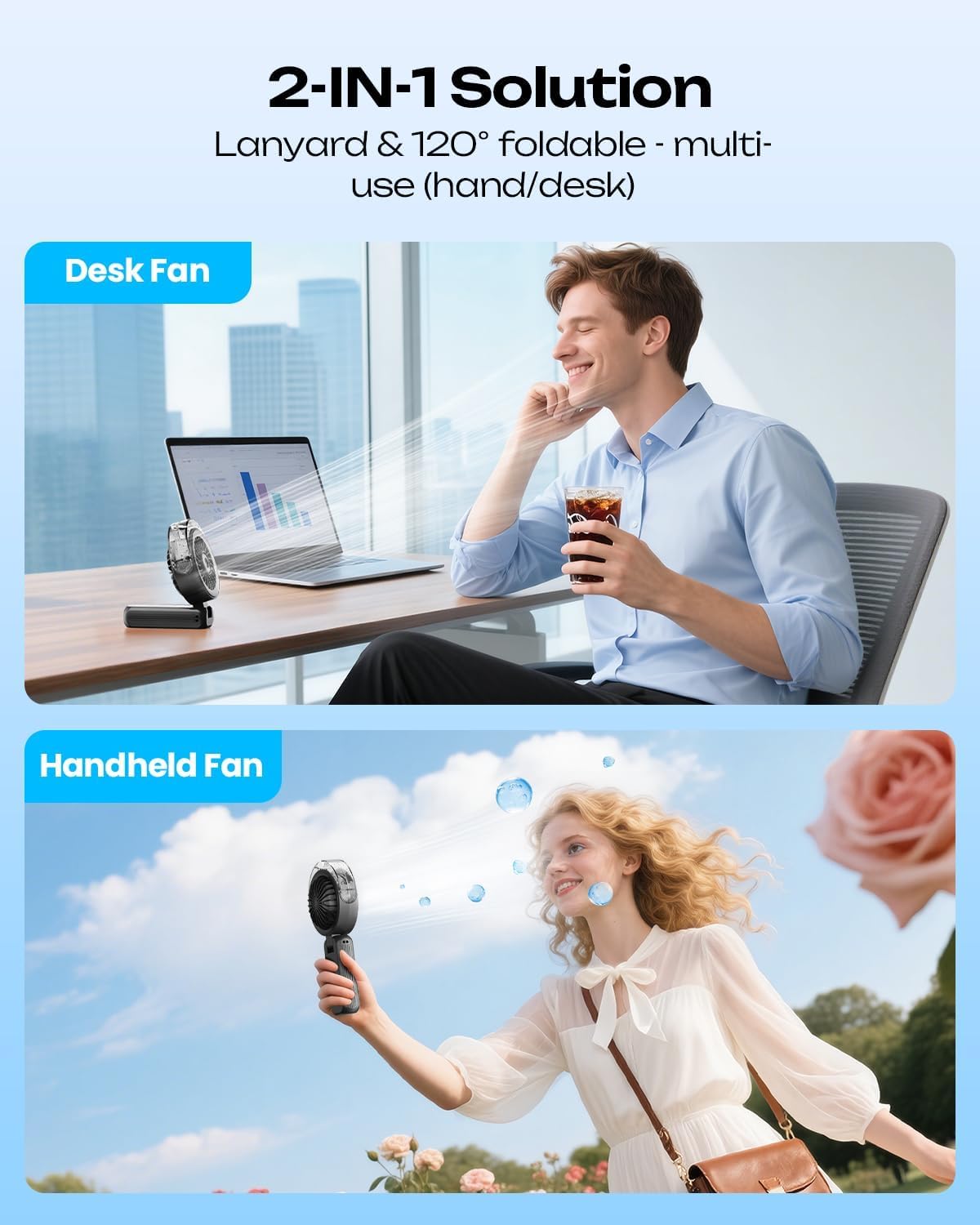 Otlonpe Handheld Misting Fan Portable, Powerful High Speed, Small Personal Rechargeable Cooling Mister Fan Water Spray Mist, 4000mAh Battery Operated for Travel Indoor Outdoor Hand Desk (Black) - Image 6