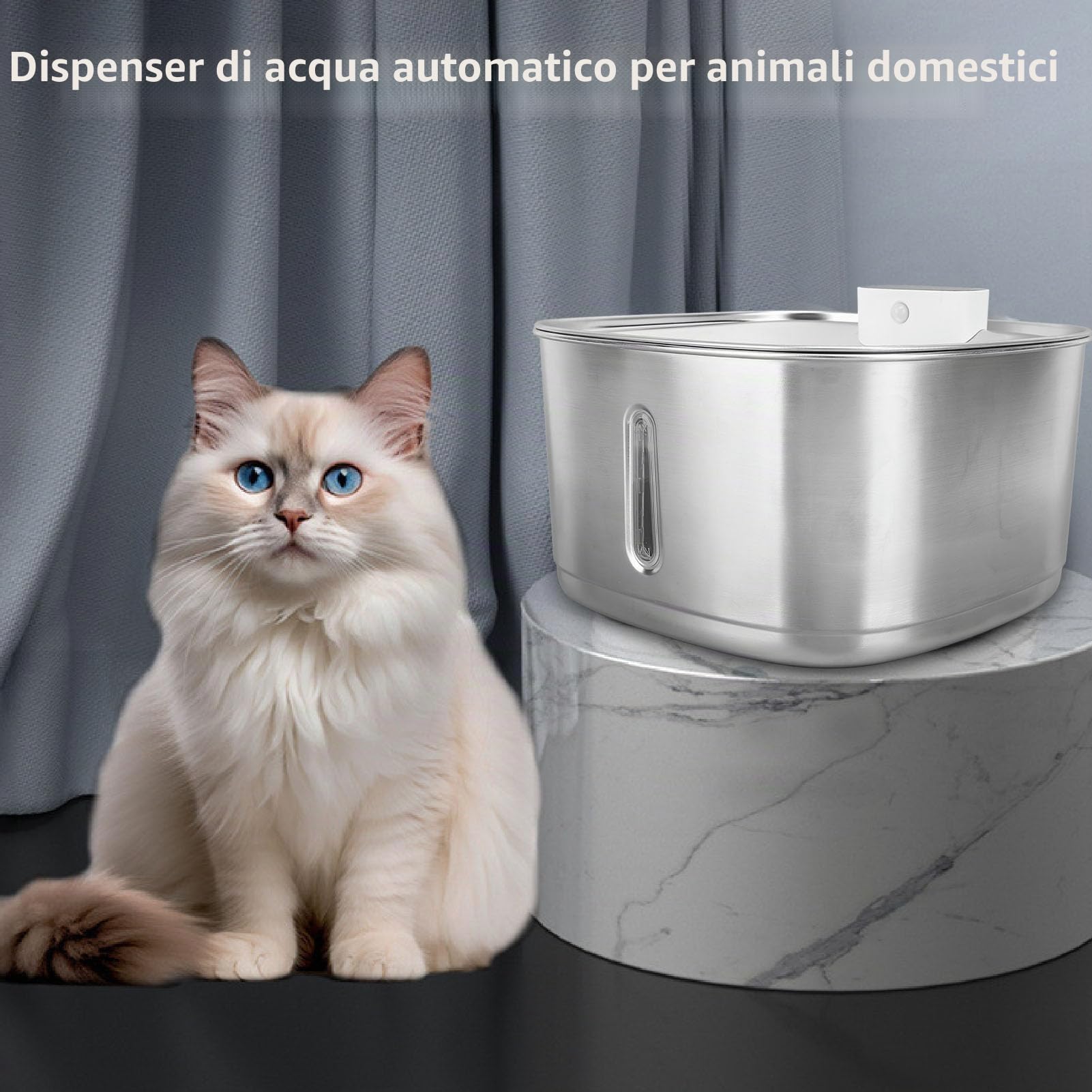 Ejoyous 3,2 l fontana per cani e gatti senza fili acciaio inox 4000 mAh pompa silenziosa argento