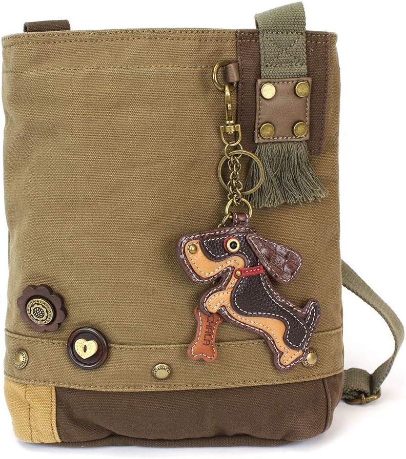 Chala Wiener Dog Patch Crossbody Bag, Olive