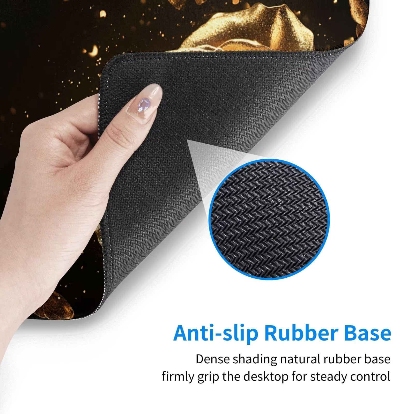 Gaming Mauspad XXL 1200x600x3mm Mousepad Verlängertes Groß Mauspad Schreibtischauflage, Genähte Kanten rutschfeste Gummibasis, Verbessert Präzision Geschwindigkeit Goldene Schmetterlingsrose L-2948