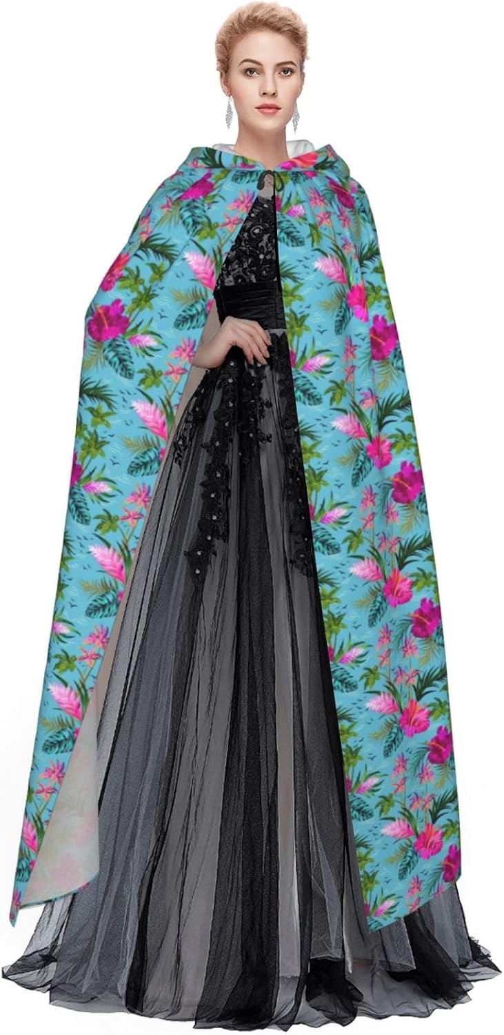Hello Hawaii print Hooded Robe Cloak for Adult Halloween Wizard Vampire Cosplay Costume Fancy Cool Cape