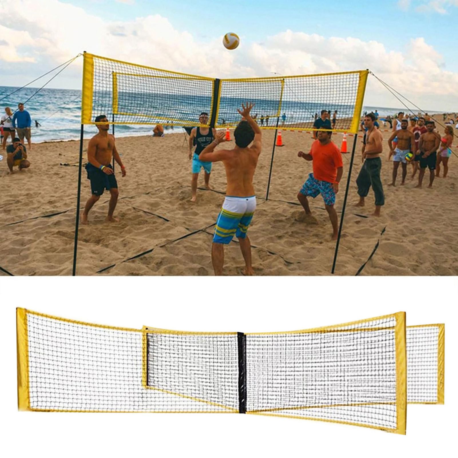 Filet de beach-volley - Filet de sport réglable en hauteur | Filet en nylon résistant aux intempéries avec barres de cadre solides - Montage rapide - Équipement de portable pour l'ex