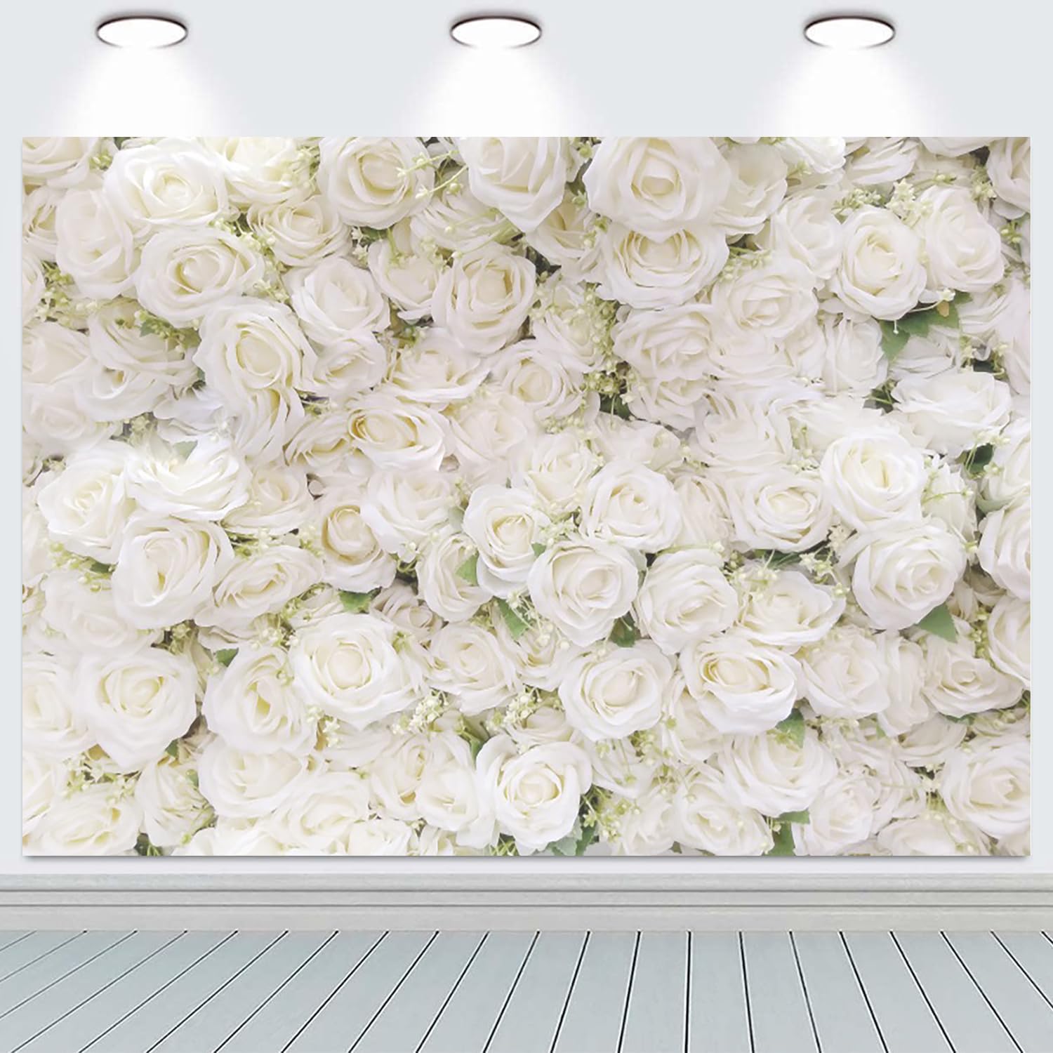 3x2.4m Toile de Fond Murale Fleur Rose Blanche Fond Photographique Filles Fête d'anniversaire Mariage Douceur de Mariage Décorations Portrait Photoshoot Bannière Photo Booth Props