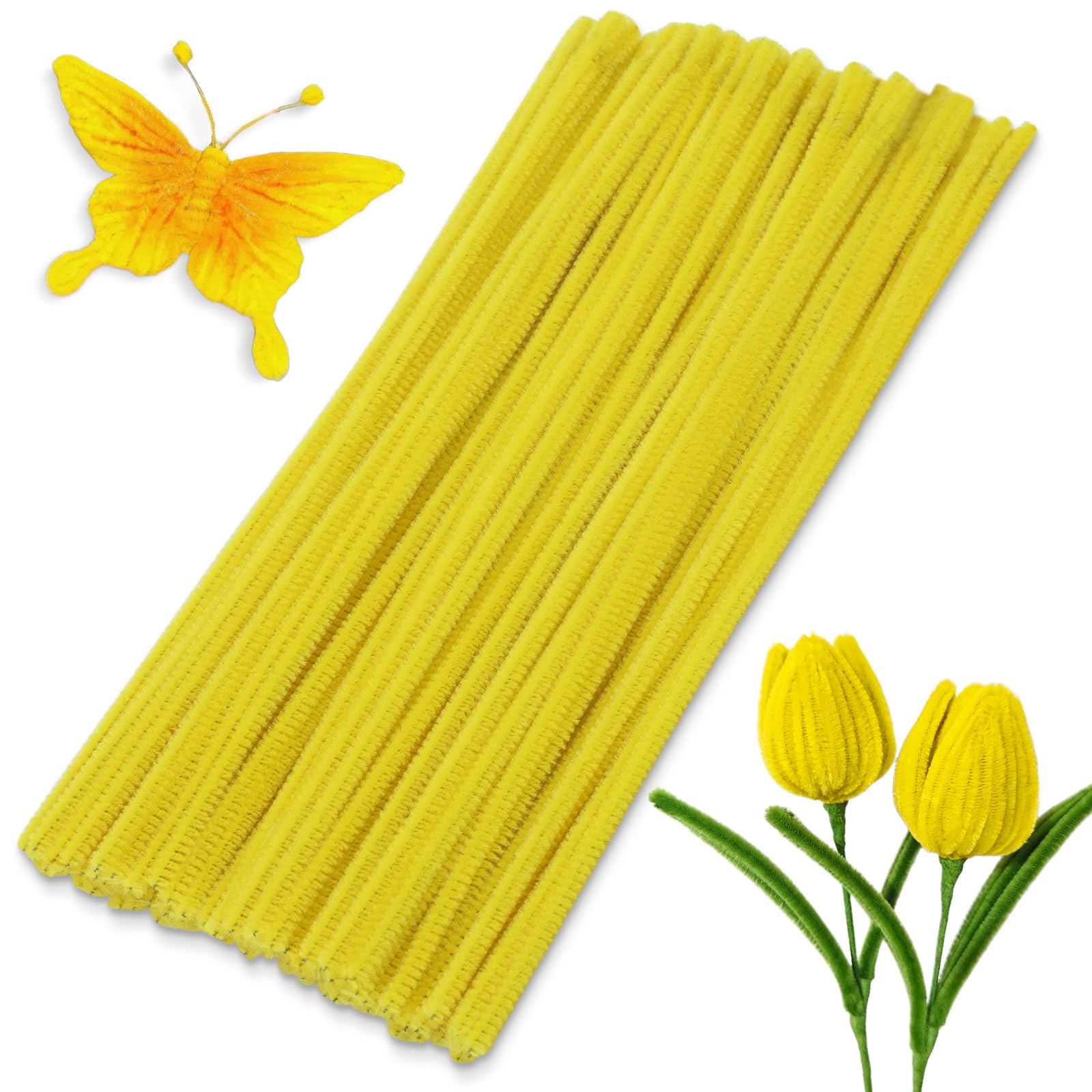 100 Pieces Pipe Cleaners Craft Chenille Stem Yellow Pipe Cleaners