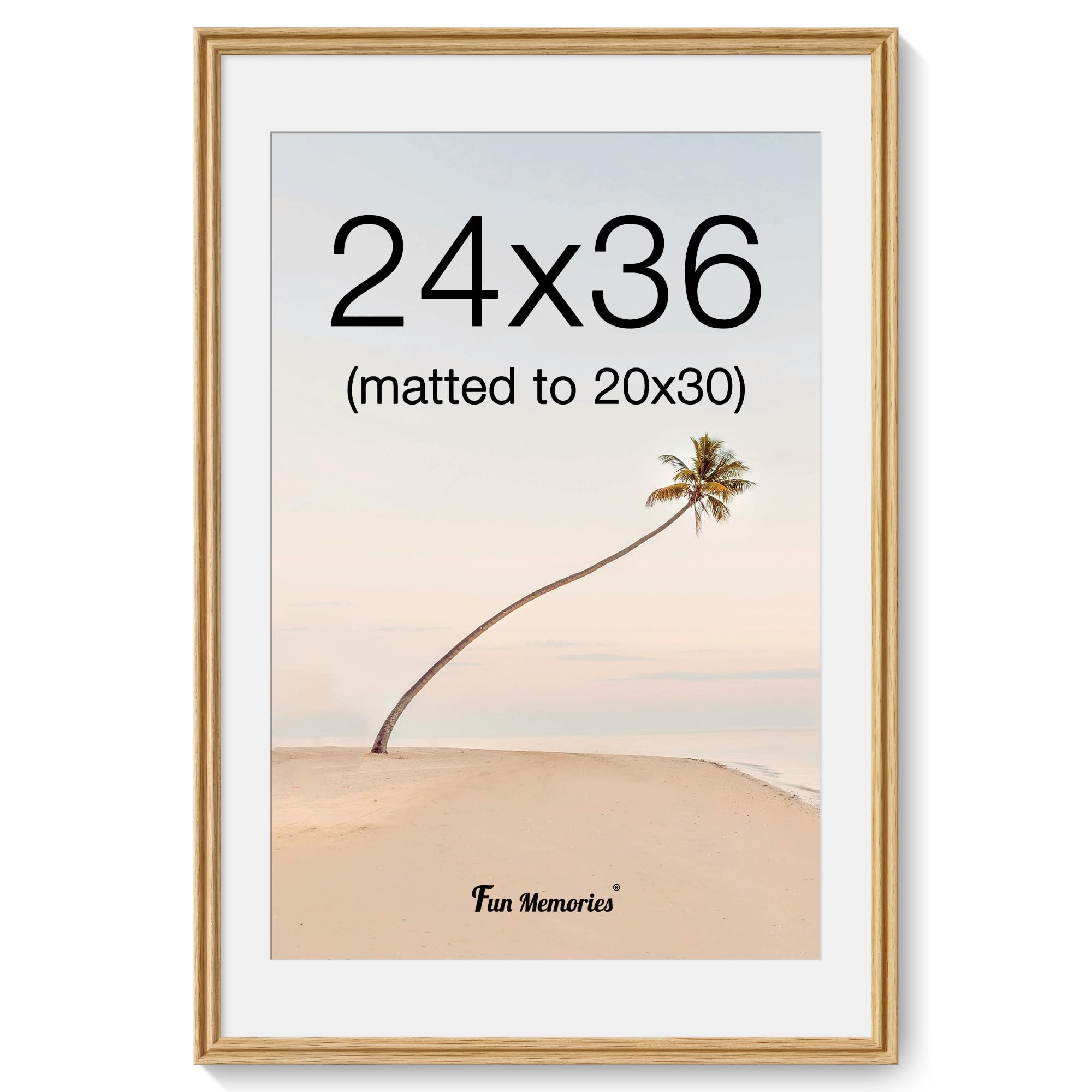 24 x 36 Poster Frame, Solid Oak Wood Picture Frame Wall Mounted, 24x36 Poster Frame with High Tempered Glass, 24" x 36" Picture Frame Matted to 20x30 Photo for Wall Decoration, 1 Pack โ image 1