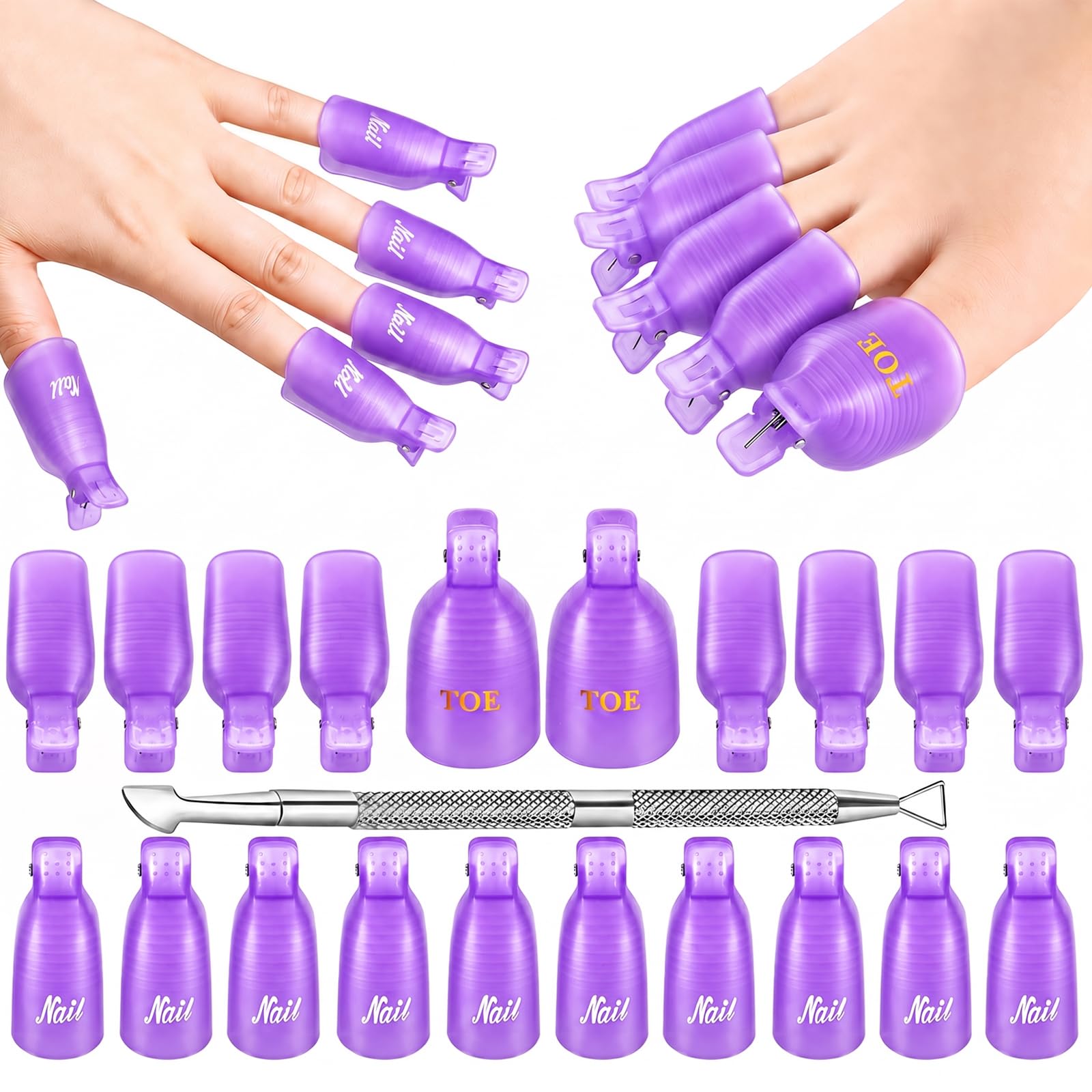 Makartt 20 Pcs Reusable Nail Remover Clips with Cuticle Pusher