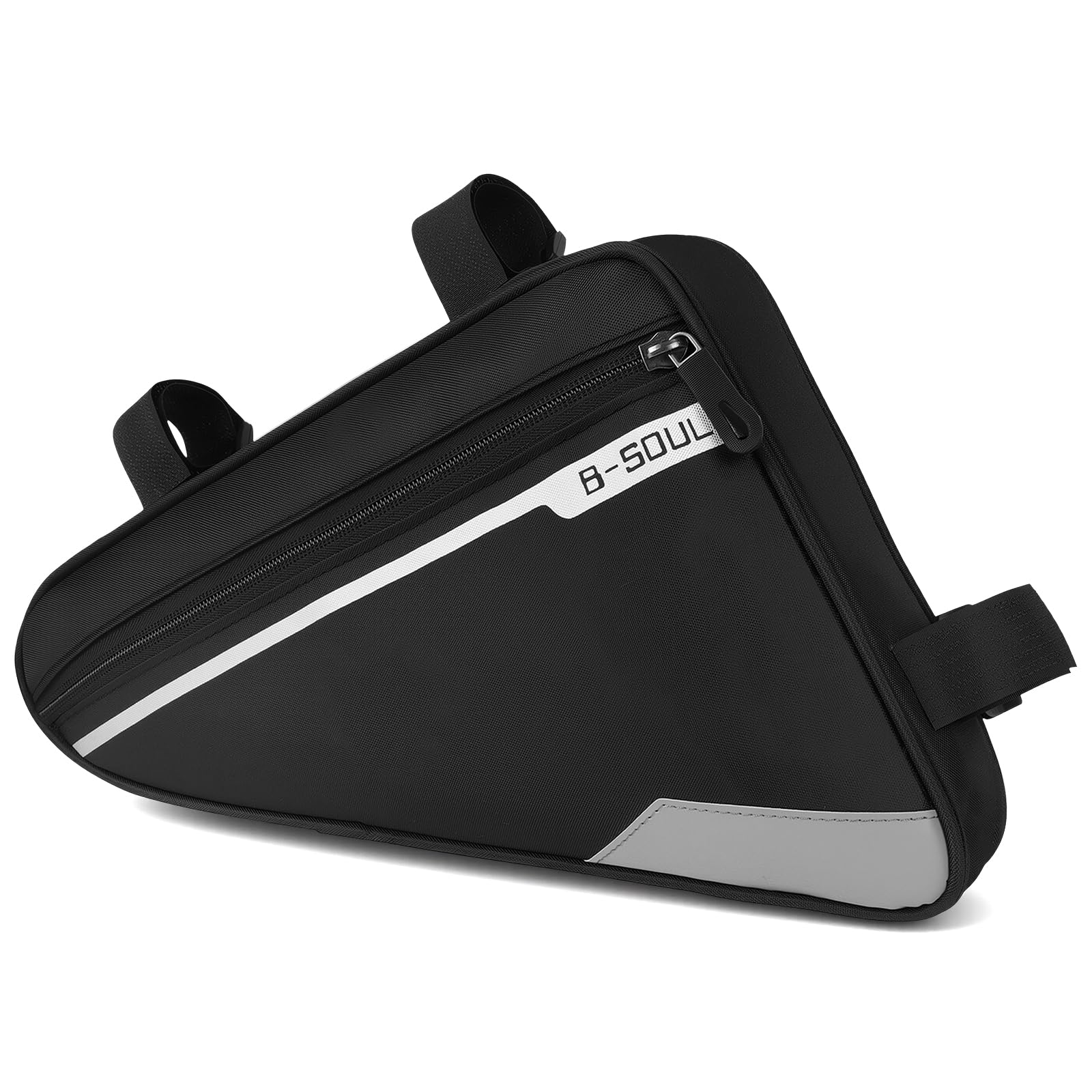 DiULi Waterproof Bike Frame Bag with Reflective Strip, Large Capacity 29x20x5cm Bicycle Triangle Bag with Rear Mesh Pocket, Cycling Frame Storage Pouch for Mountain Road Bike - Black