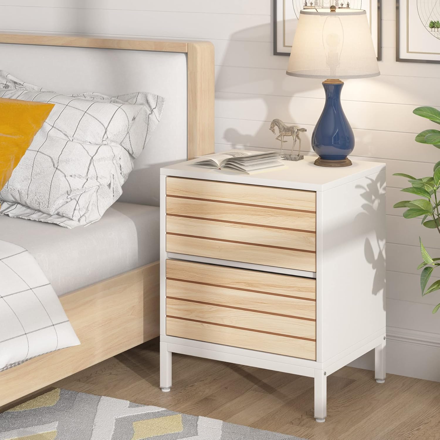 Tribesigns Modern Nightstand Set of 2, White Wood
