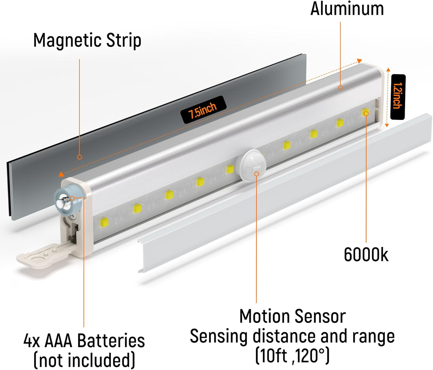 Motion Sensor LED Lights, 6 Pack Battery Operated 10 LED Motion Closet Light, Stick-On Anywhere Magnetic Night Light Bar for Closet Under Cabinet Kitchen Hallway Stairway Vanity Wardrobe