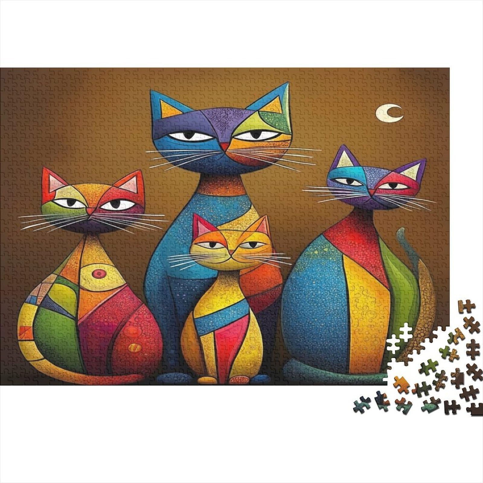 Colorful Cat Family 1000-Piece Cat Family Art Recycled-Cardboard Jigsaw Puzzles for Adult Educational Game Decompression for Wall Decoration And Gifts 52x38cm/1000pcs