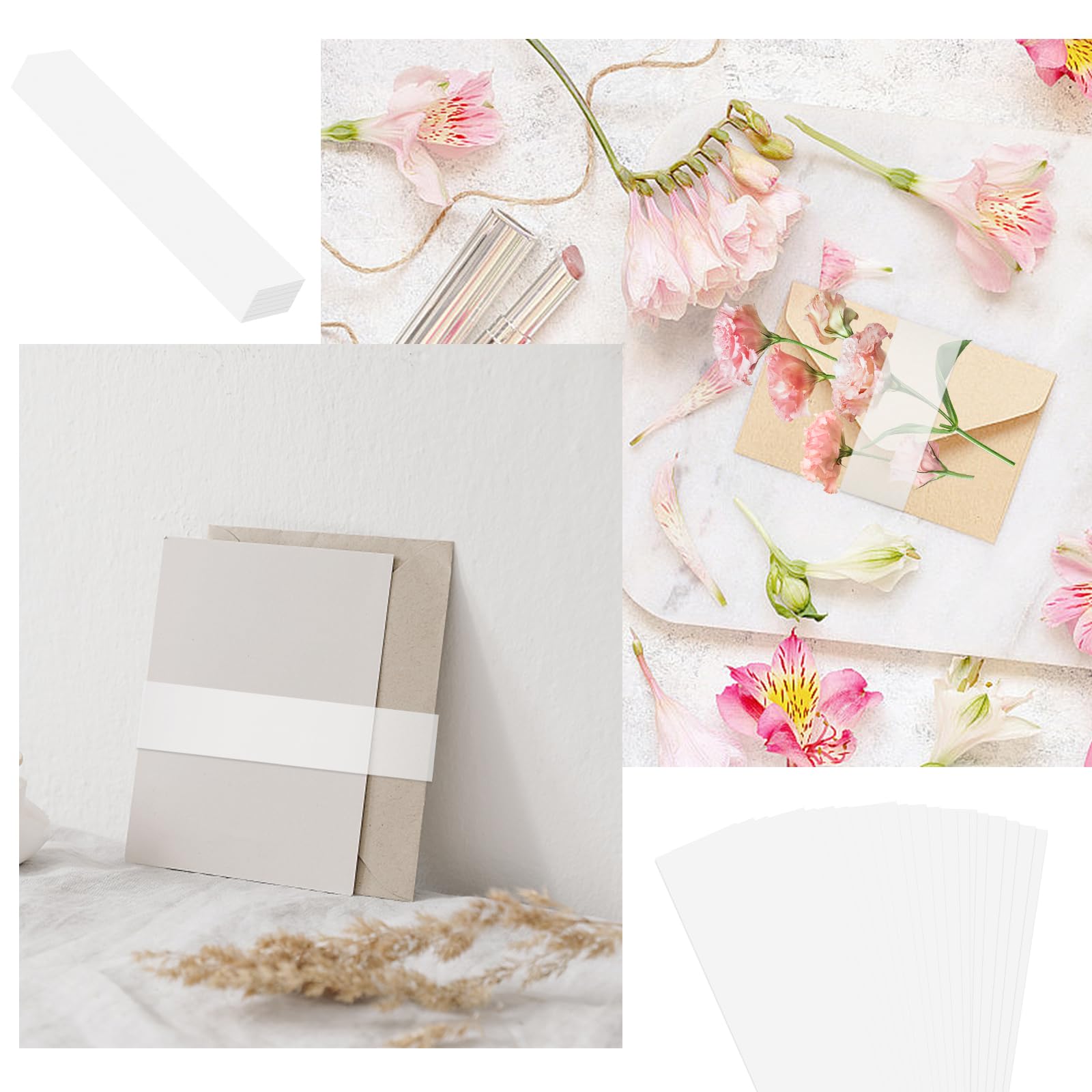 200 fasce per invito, in pergamena, trasparenti, per inviti da 12,7 x 17,8 cm, accessori per matrimoni, biglietti di nozze, buste in pergamena
