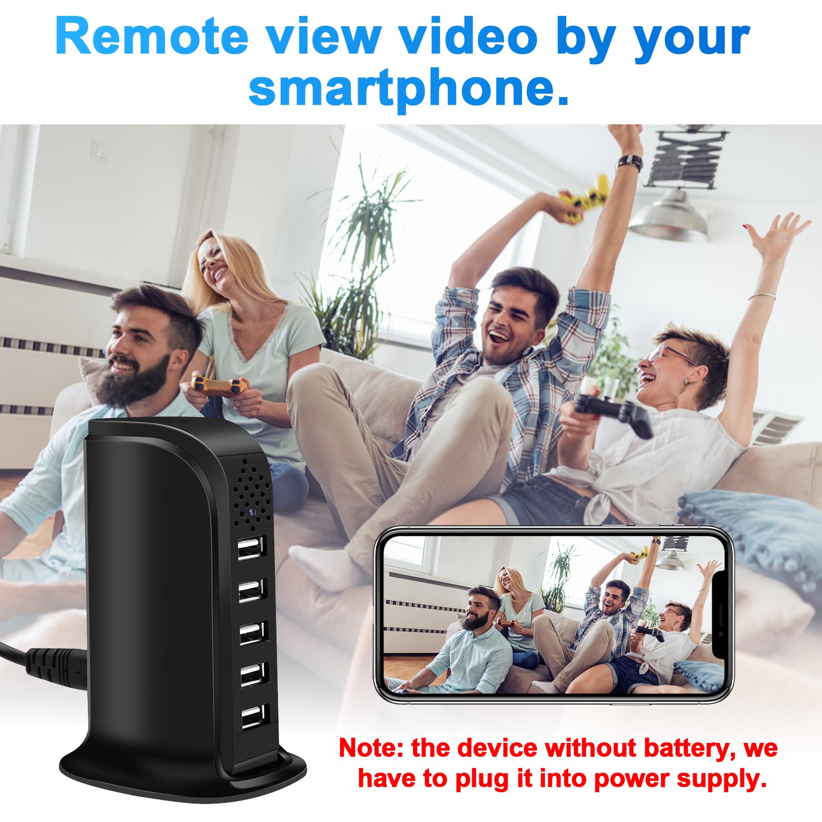 Kamera szpiegowska WiFi 2.4 i 5G, 5-portowa ładowarka USB z ukrytą mini kamerą szpiegowską, HD 1080P Ukryta kamera mikro WiFi obsługująca wykrywanie ruchu i nagrywanie w pętli