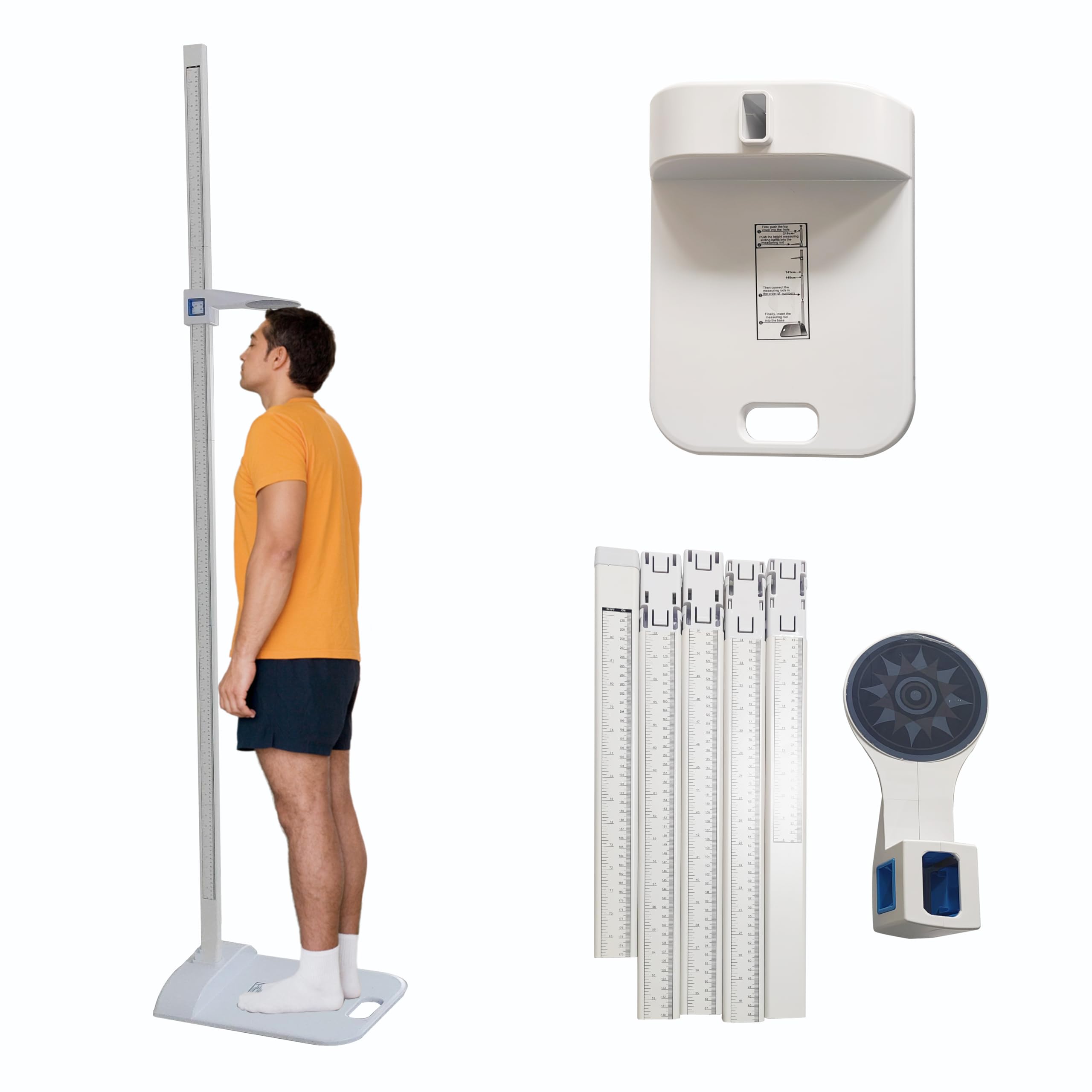 Height Measurement Scale, Portable Dual-Scale Height Gauge Ruler, Five-Section Height Measuring Rod Tool with 8” to 82” Measuring Range Movable Positioner for Home Gym School