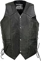 Vista 9 de Event Leather EL1315 Chaleco de cuero negro para motocicleta para hombres con encaje lateral, chalecos de motocicleta para adultos