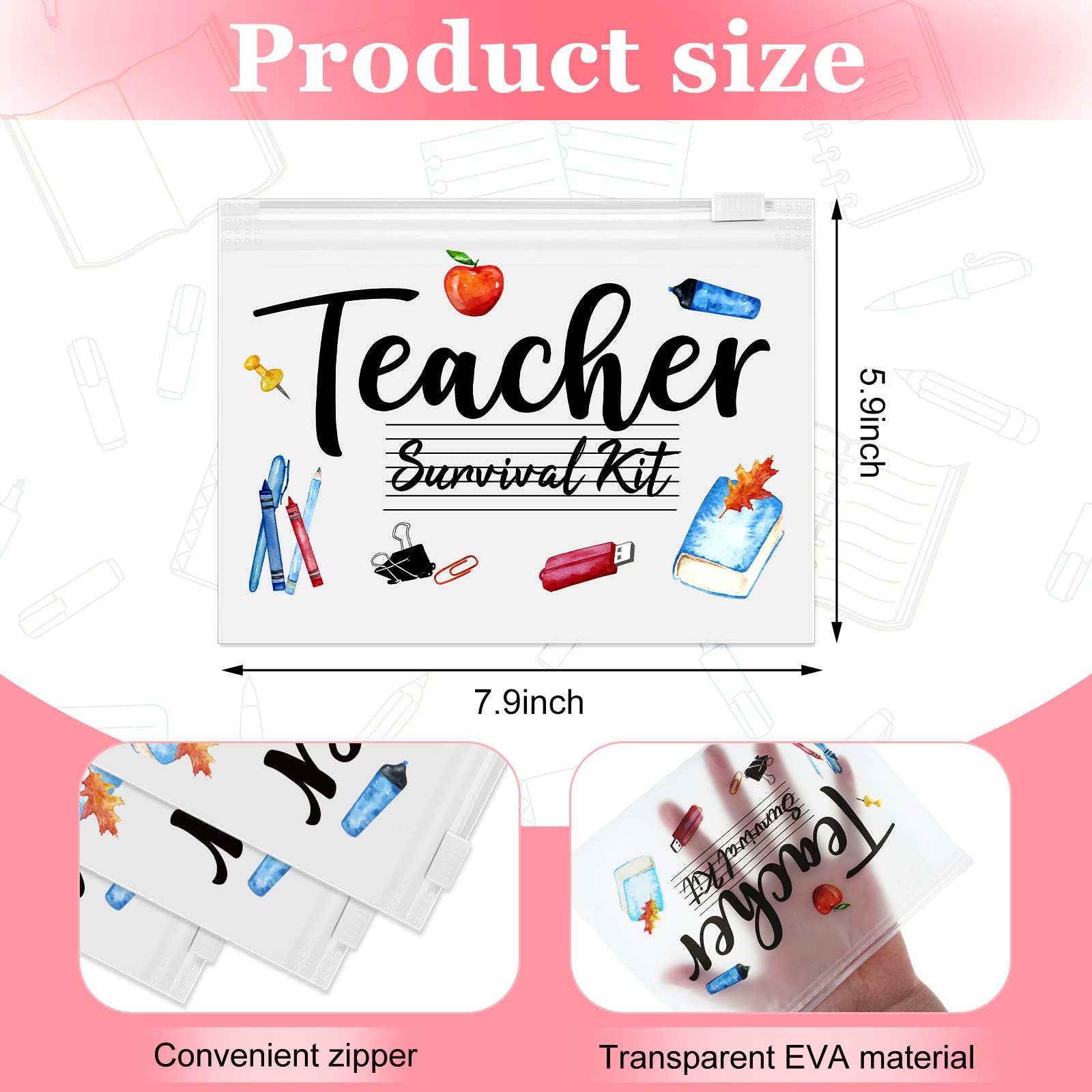 Cunno 60 Pcs Teacher Appreciation Gifts Bulk Small Waterproof Makeup Toiletry Bag Pouch Cosmetic Pencil Bag Thank You Gifts for Women Men Travel Graduation Season Supplies(Teacher Survival Kit)