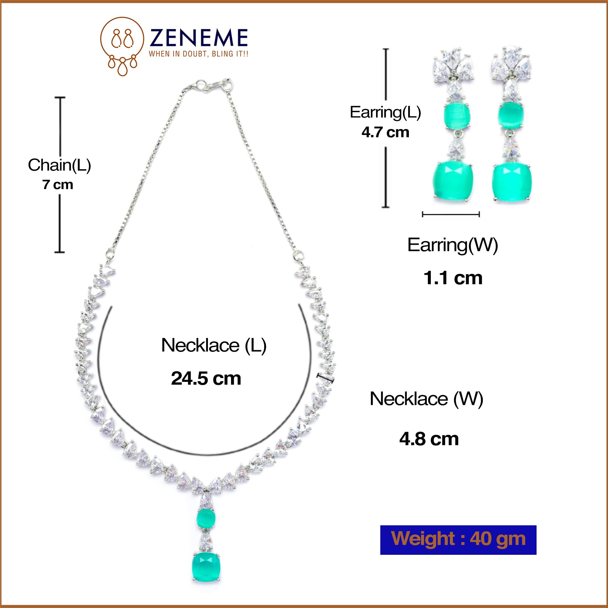 Square American Diamonds Necklace Set