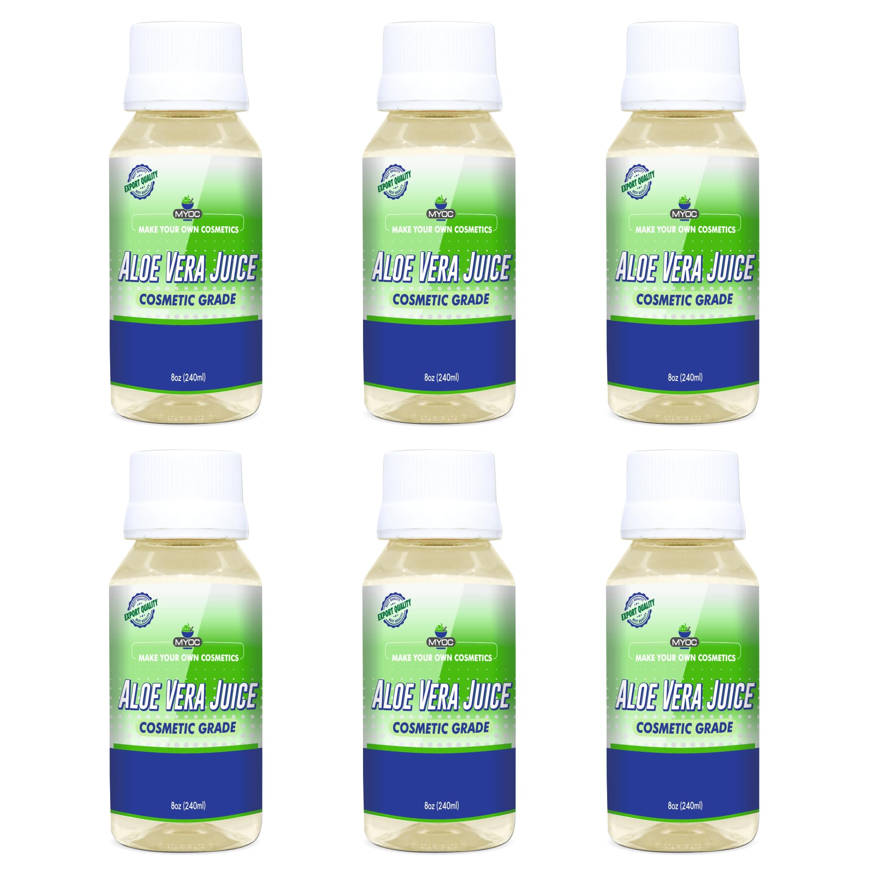 Myoc Aloe Vera Juice – Cosmetic Grade | 6 Pack | Suitable for DIY Skincare, Haircare & Cosmetic Formulations | 8 Fl Oz (240ml)