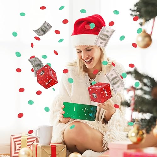 Miniatura 6 de BABORUI Tarjeta de Navidad desplegable con confeti, caja de regalo sorpresa de Feliz Navidad, explosión de dinero, caja sorpresa de Navidad en