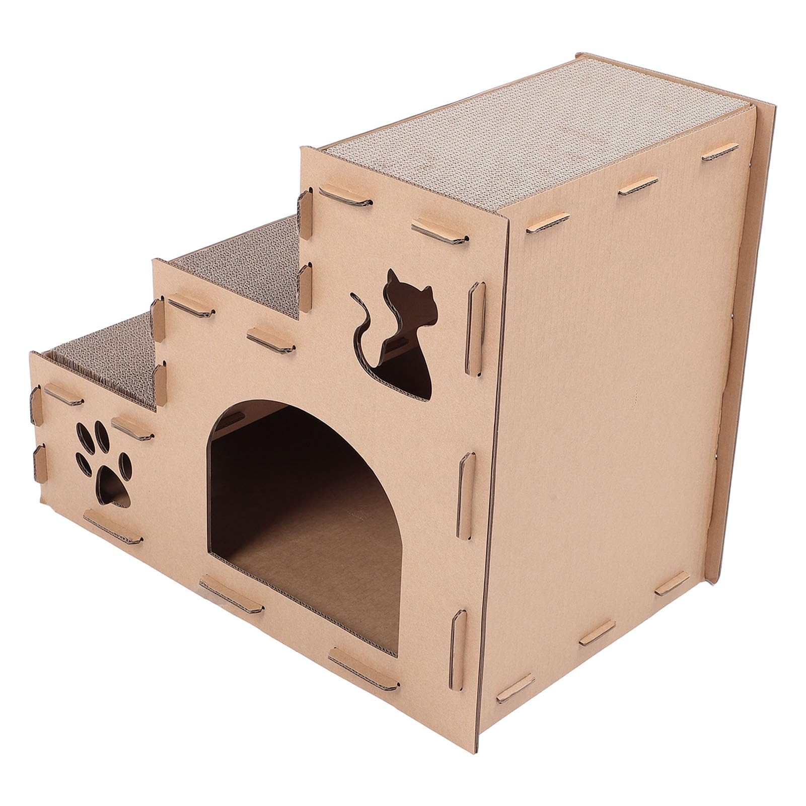 Tiragraffi per Gatti in Cartone Ondulato, 63 X 52 X 38 Cm, con Lettino Pieghevole, Design a Scomparsa, per Gatti da Interni, Gattini, Riposano, Giocano a Graffiare