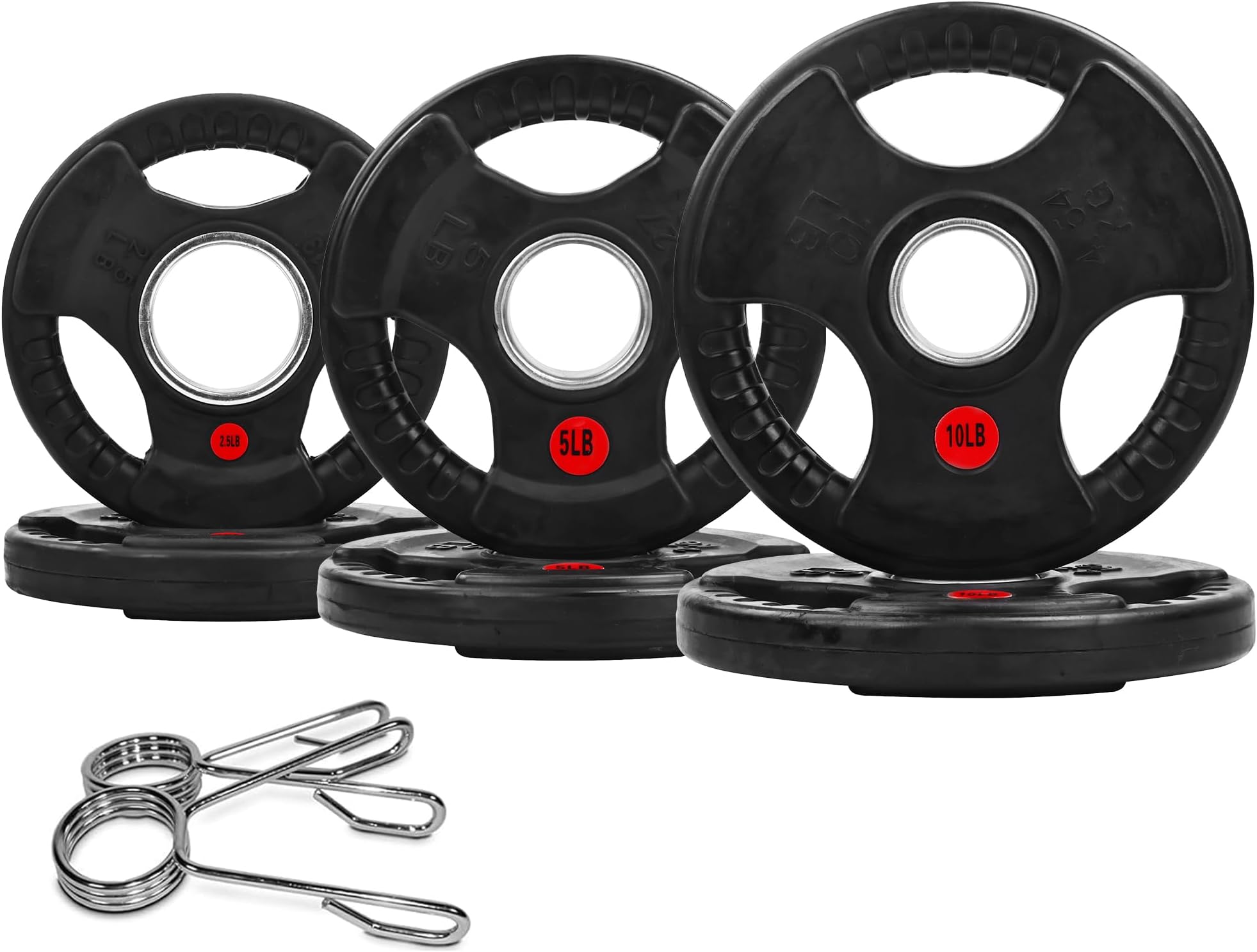 2" Olympic Grip Plates with 3-Handle Design | 2.5-45LB Rubber Encased Iron Weight Set & Pairs | Low-Noise, Floor Safe for Home Gym, Deadlift & Dumbbell