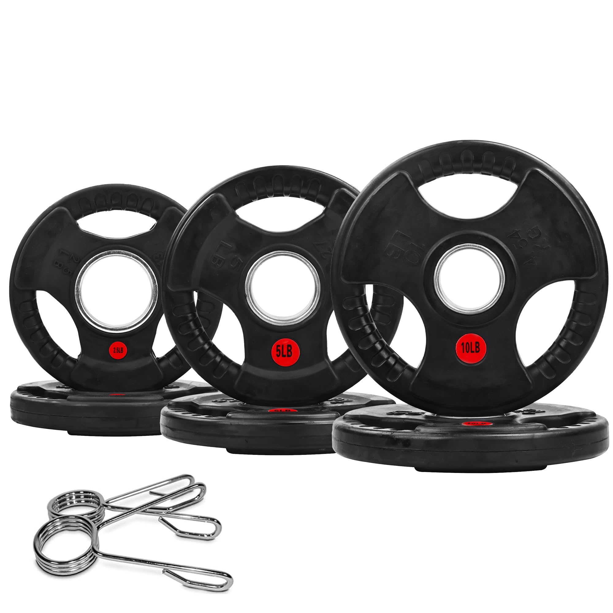 2" Olympic Grip Plates with 3-Handle Design | 2.5-45LB Rubber Encased Iron Weight Set & Pairs | Low-Noise, Floor Safe for Home Gym, Deadlift & Dumbbell