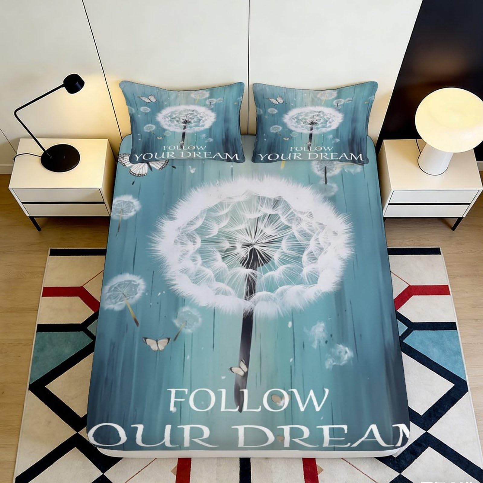 Pnayamiorkfel Style-4 3D Printed Dandelion Butterfly Fitted Sheet Microfiber Soft Blue Dream Bed Cover For Bedroom Guest Room Decor 90X200x25cm