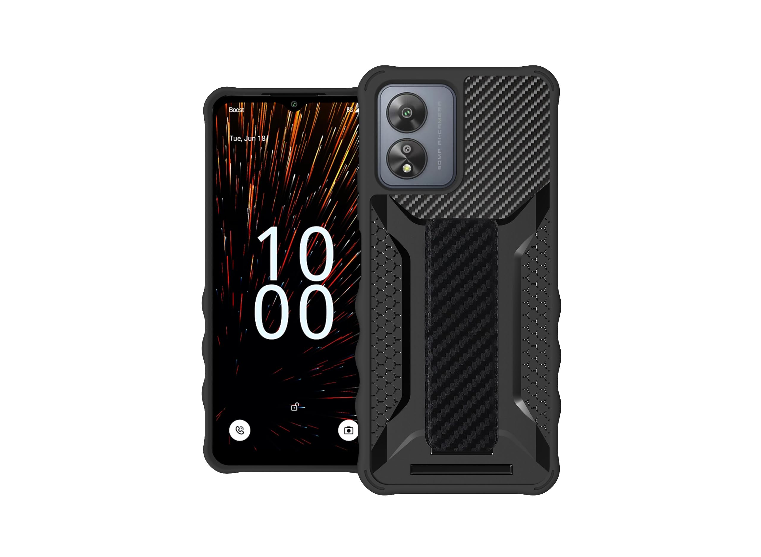 Amazon.com: bojioderf Boost Mobile Celero 5G SC 2024 Case Compatible for  Boost Celero5G SC Phone Case Cover [with Tempered Glass Screen Protector][  2MM Silicone + PC Hard Back Panel][Hand Bracket] Black :