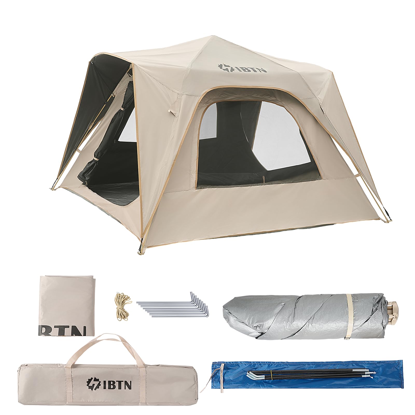 Camping Tent 2-3 Man - Instant Pop Up Tent, 4 Season Waterproof and Windproof Lightweight, Large Double Layer with Removable Outer Tarp, Portable for Outdoor Hiking Backpacking