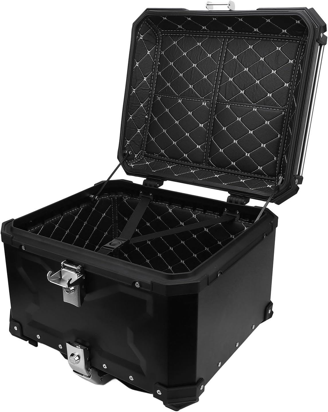 Ymiko 55L Rear Top Case with Arrow Storage Case, Design, Reflective Stripes & Secure Lock for Helmet Storage and Travel Gear Aluminum Alloy Construction (Black)