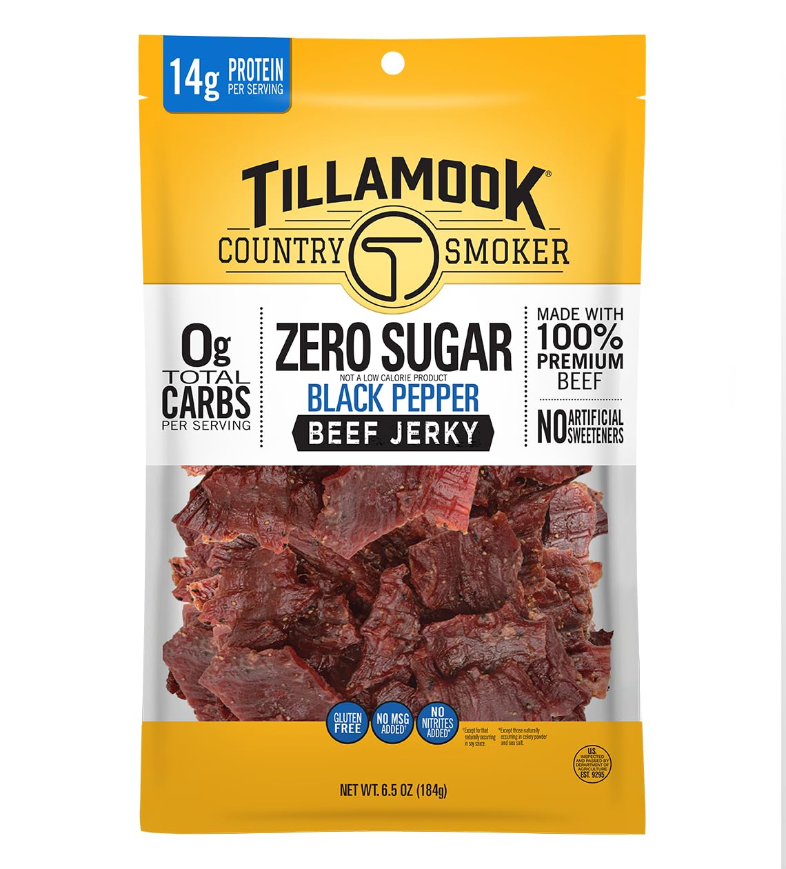 Keto Friendly Zero Sugar Beef Jerky, Black Pepper, 6.5 Ounce