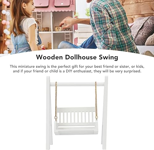 Miniatura 4 de Columpio de casa de muñecas de 112 con cadena de oro, columpio de madera en miniatura blanco, exquisita herramienta de decoración de casa de muñecas
