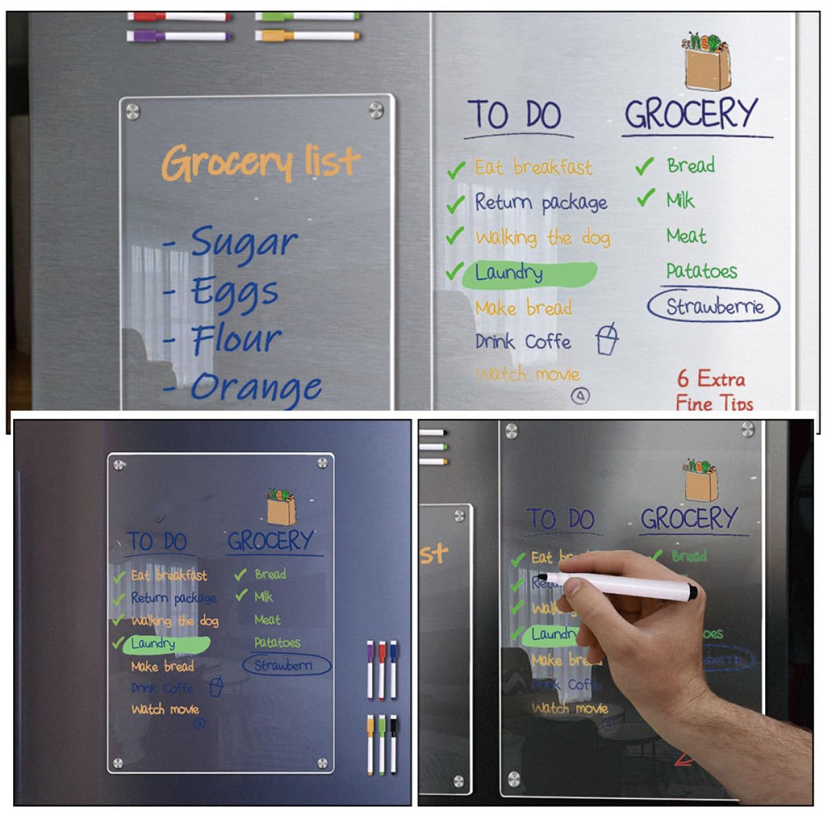 Alasum Magnetische Acryl Kühlschrank Whiteboard Schreibtafel Wiederbeschreibbar mit Starkem Magnet für Kühlschrank und Eisenmöbel Transparent und Langlebig