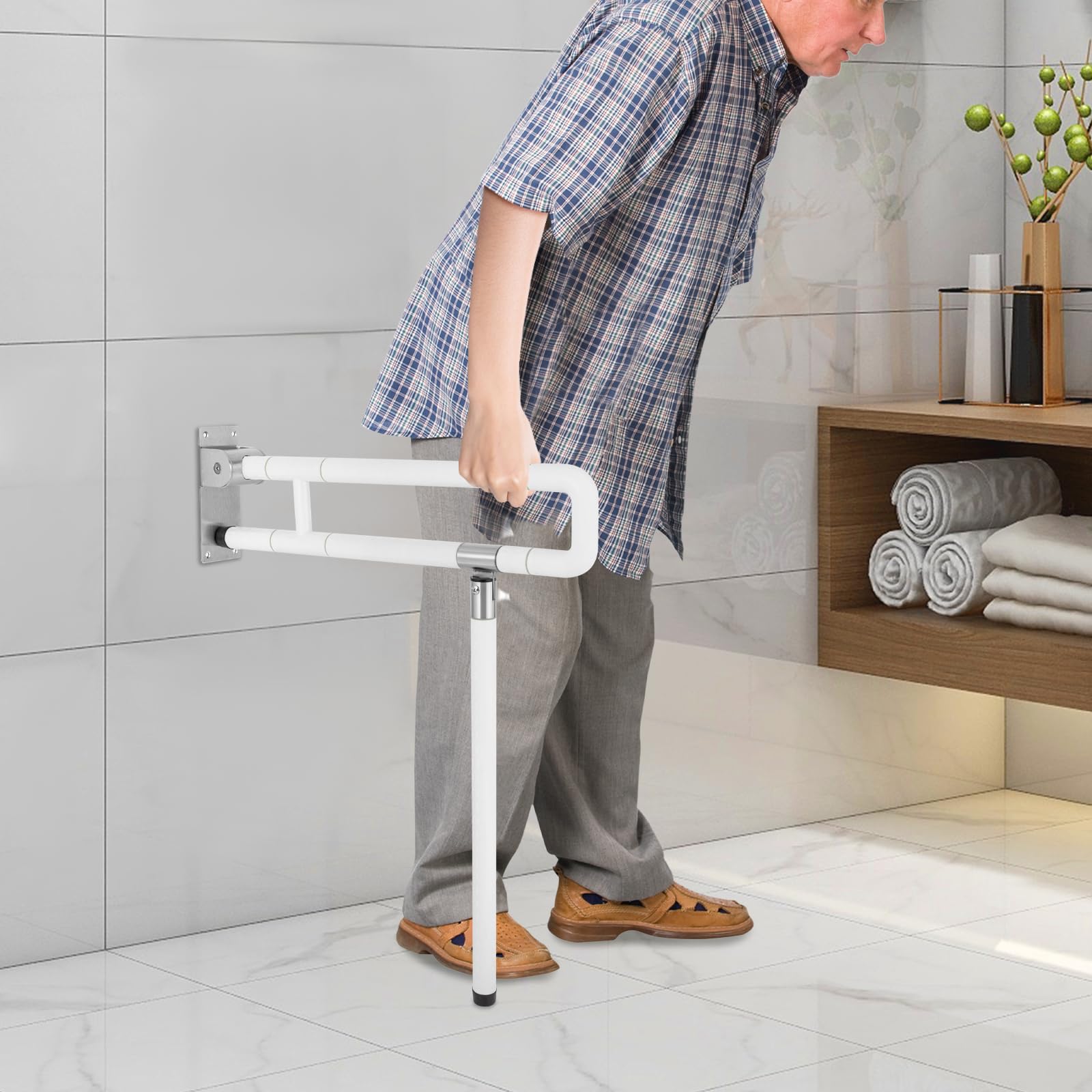 Asidero para aseo de elevación, 70 x 60 cm, mango de soporte de pared para discapacitados, plegable, antideslizante, mango de seguridad para personas mayores, hasta 100 kg