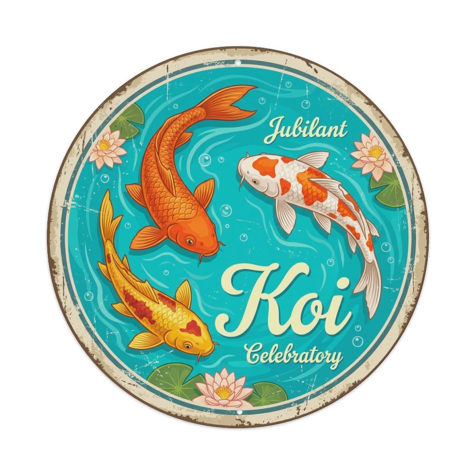 Koi Fish Jubilant Celebratory Festive Waters Joyful Happy Metal Tin Sign