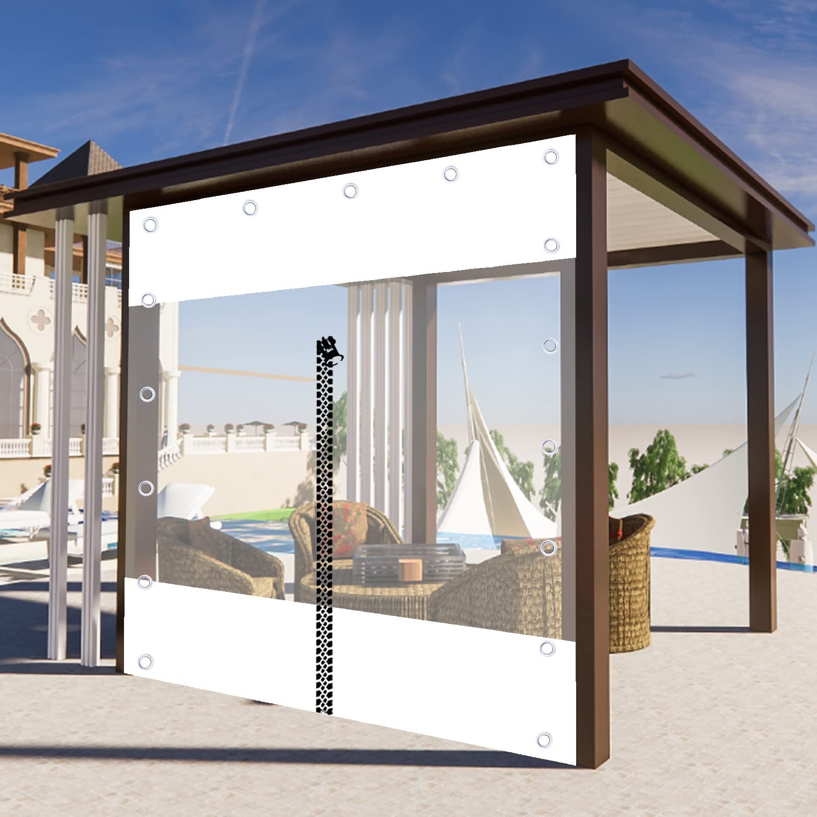 Transparant Dekzeil Zijpanelen Met Rits Deur,Buiten Waterdicht Transparant Pvc Zeildoek Gordijn,Weerbestendig Dekzeil Voor Pergola Gazebo Veranda Terras Carport,Met Oogjes,W×H-2.5×2.1m(8.2 * 6.9ft Transparant Dekzeil Zijpanelen Met Rits Deur,Buiten Waterdicht Transparant Pvc Zeildoek Gordijn,Weerbestendig Dekzeil Voor Pergola Gazebo Veranda Terras Carport,Met Oogjes,W×H-2.5×2.1m(8.2 * 6.9ft