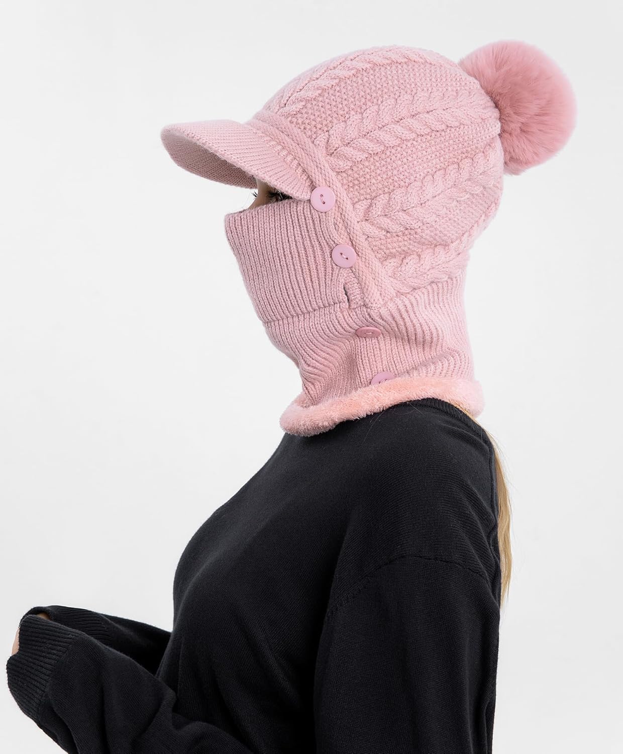 HUAMULAN Women Winter One Piece Beanie Hat Slouchy Fleece Balaclavas Face Mask Neck Scarf Set Earmuff Ski Snow Knit Hats - Image 2