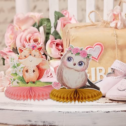 Miniatura 5 de Yexiya 10 piezas de centros de mesa 3D de animales del bosque, decoración de baby shower para temática de bosque floral, baby shower, fiesta de