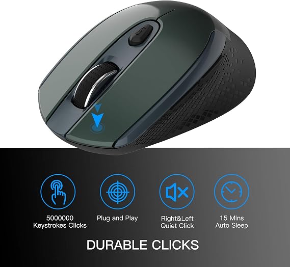 Cimetech Wireless Ergonomic Mouse, 2.4G Computer Optical, 6 Buttons, Silent With USB Receiver, 3 Adjustable DPI for Laptop, Desktop, Mac, PC - Dark Green