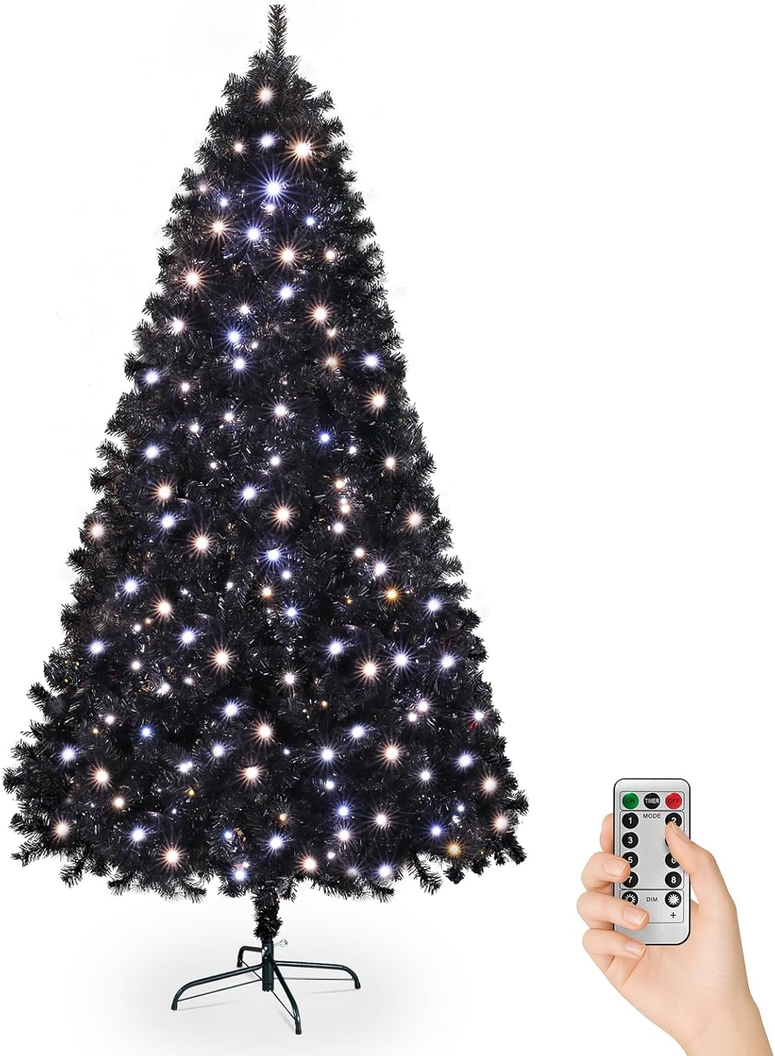 Karl home 7.5 FT Pre-lit Artificial Christmas Tree, Hinged Xmas Pine Tree with 1350 Branch Tips, 400 Lights and Remote Control for Holiday Party Office Home, Black