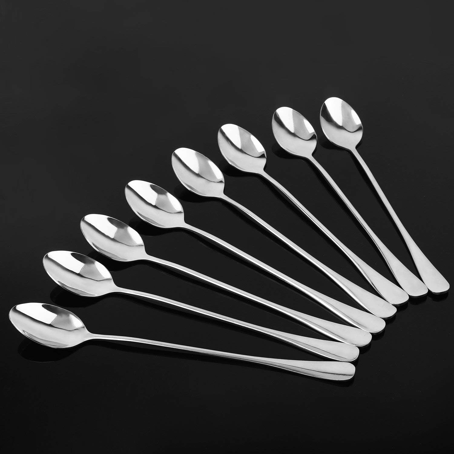 Long Handle Mixing Stiring Spoon Set, COMIART Stainless Steel Ice Tea Coffee Spoons Mug Spoon, Mirror Polished Flatware, for Home Party or Bar, Pack of 8 (Oval Spoons)