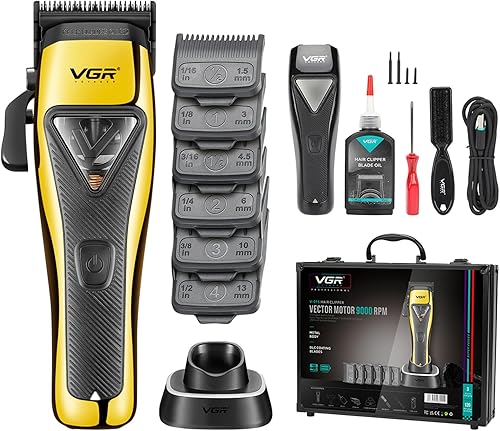 VGR 015 - Cortadora de pelo profesional inalámbrica para hombres, 9000 RPM con motor vectorial, recortadora de pelo con hoja DLC, cortadora