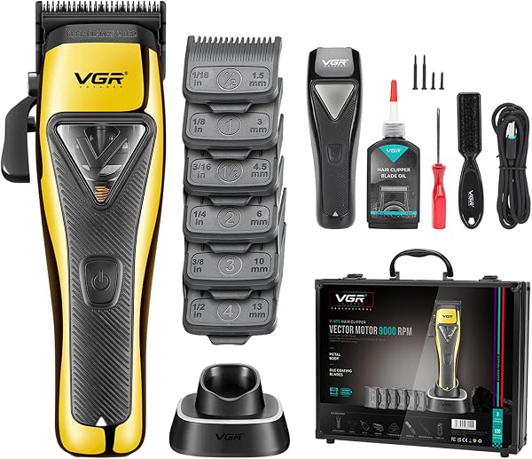 VGR 015 Professional Cordless Hair Clippers for Men, 9000 RPM Vector Motor Hair Trimmer DLC-Blade Barber Clipper for Hai