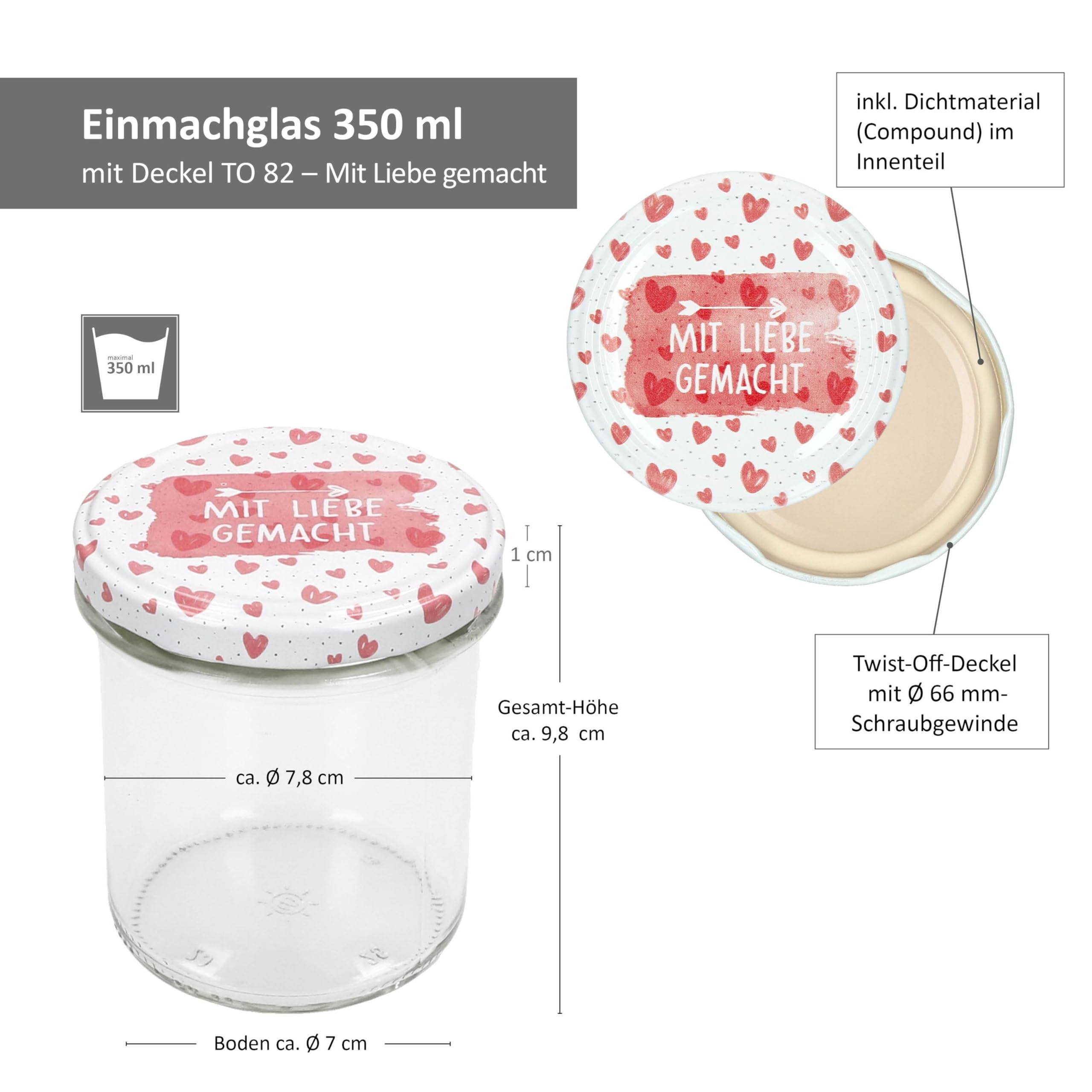 MamboCat Zestaw 50 słoików na przetwory 350 ml z nakrętkami TO 82, z miłością wykonanymi z miłością I Słoiki na przetwory + zeszyt z przepisami na cukier diamentowy I słoiki do przechowywania i