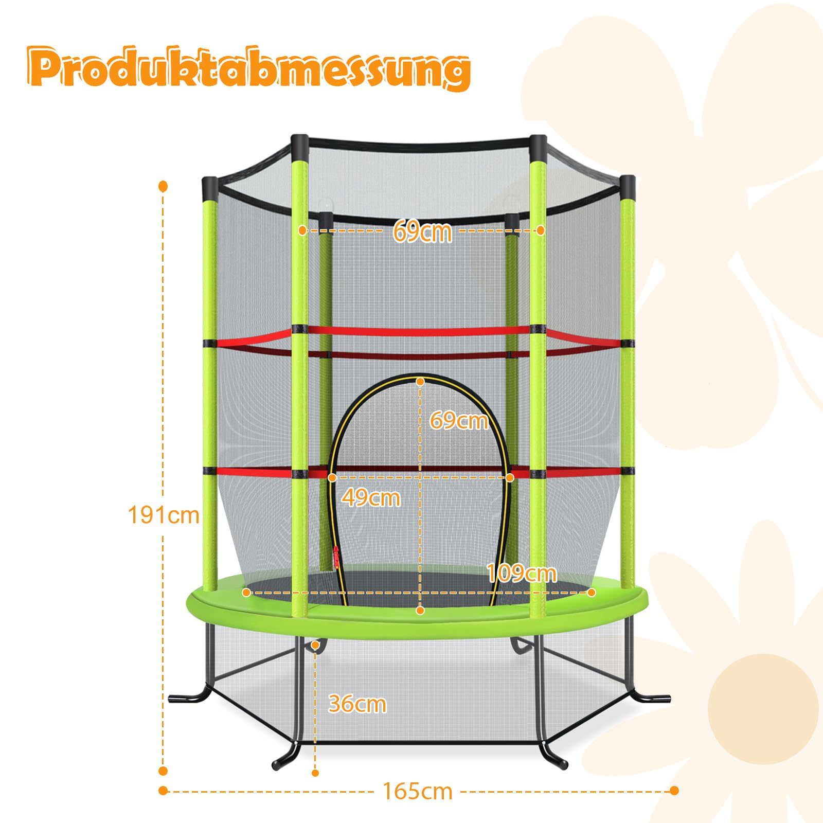 COSTWAY Ø165cm Gartentrampolin mit Sicherheitsnetz, Trampolin bis 135KG belastbar, Indoor-/Outdoortrampolin für Kinder ab 3 Jahre